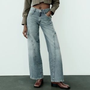 ZARA NWT cargo wide leg jeans mid rise